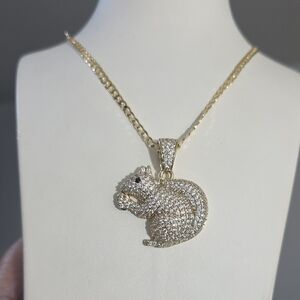 14k Gold Plated Tone Pave Squirrel Pendant Necklace